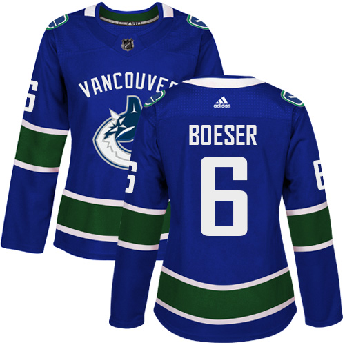 Adidas Vancouver Canucks #6 Brock Boeser Blue Home Authentic Women's Stitched Jersey Womens