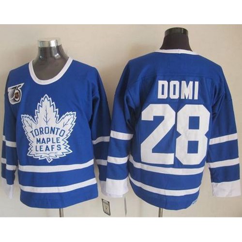 Maple Toronto Maple Leafs #28 Tie Domi Blue 75th CCM Throwback Stitched Jersey Men's