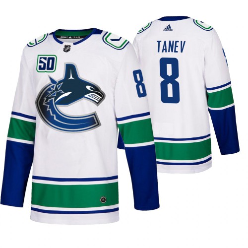 Vancouver Vancouver Canucks #8 Christopher Tanev 50th Anniversary Men's White 2019-20 Away Authentic Jersey Men's