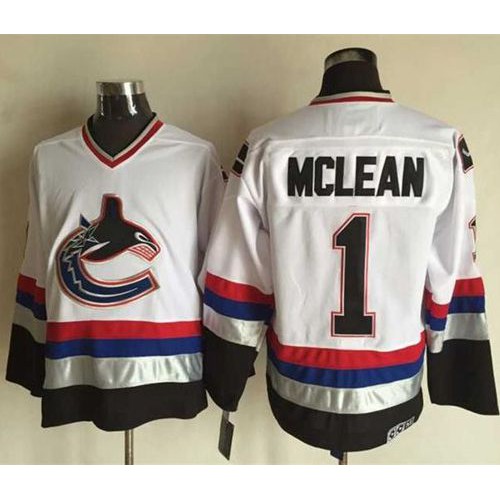 Vancouver Canucks #1 Kirk Mclean White/Black CCM Throwback Stitched Jersey Men's