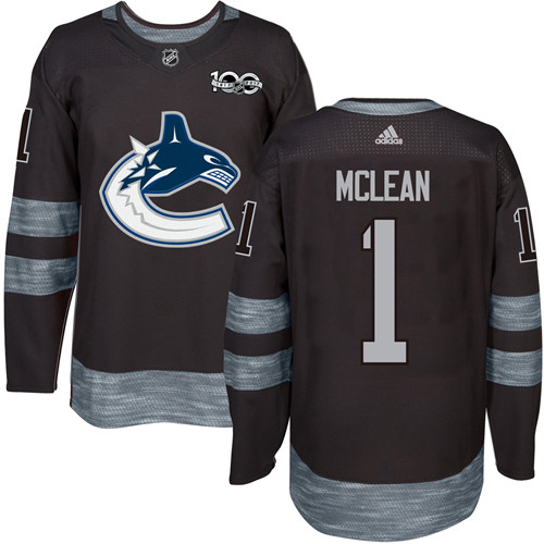 Adidas Vancouver Canucks #1 Kirk Mclean Black 1917-2017 100th Anniversary Stitched Jersey Men's