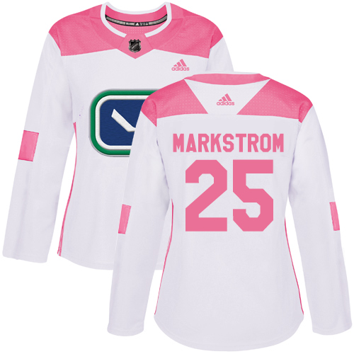 Adidas Vancouver Canucks #25 Jacob Markstrom White/Pink Authentic Fashion Women's Stitched Jersey Womens
