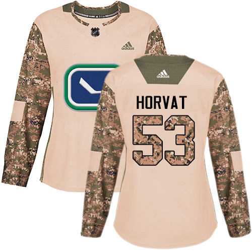 Adidas Vancouver Canucks #53 Bo Horvat Camo Authentic 2017 Veterans Day Women's Stitched Jersey Womens