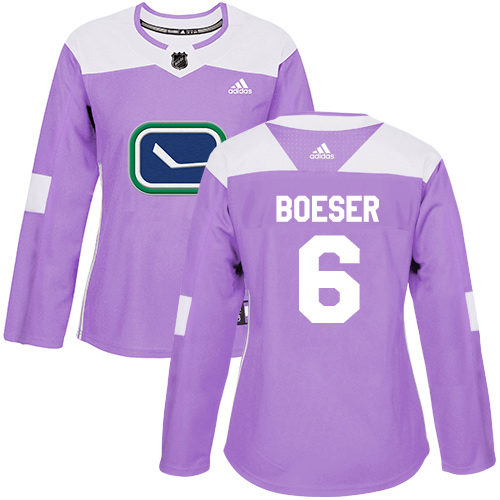 Adidas Vancouver Canucks #6 Brock Boeser Purple Authentic Fights Cancer Women's Stitched Jersey Womens