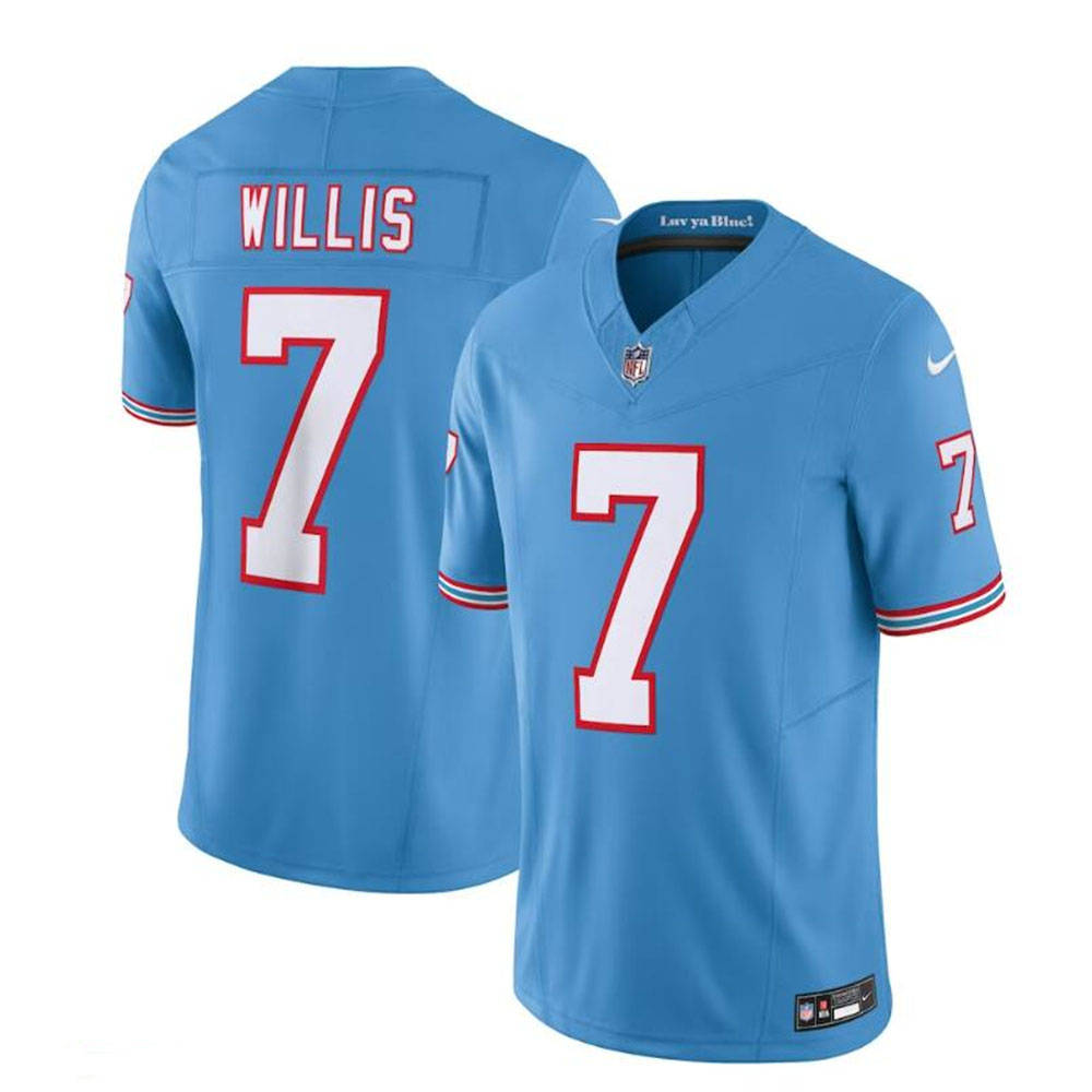 T.Titans #7 Malik Willis Light Blue Oilers Throwback Vapor F.U.S.E. Limited Jersey Stitched American Football Jerseys