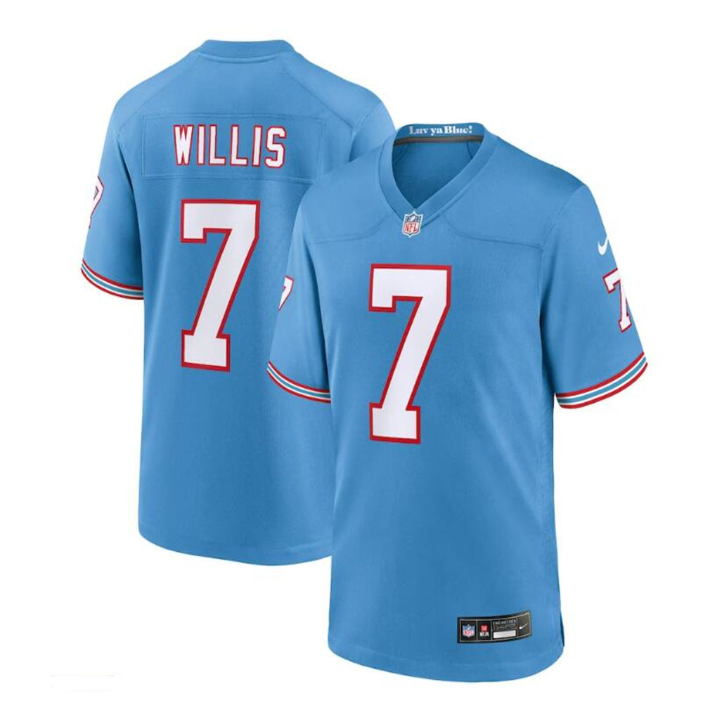 T.Titans #7 Malik Willis Light Blue Oilers Throwback Alternate Game Player Jersey Stitched American Football Jerseys