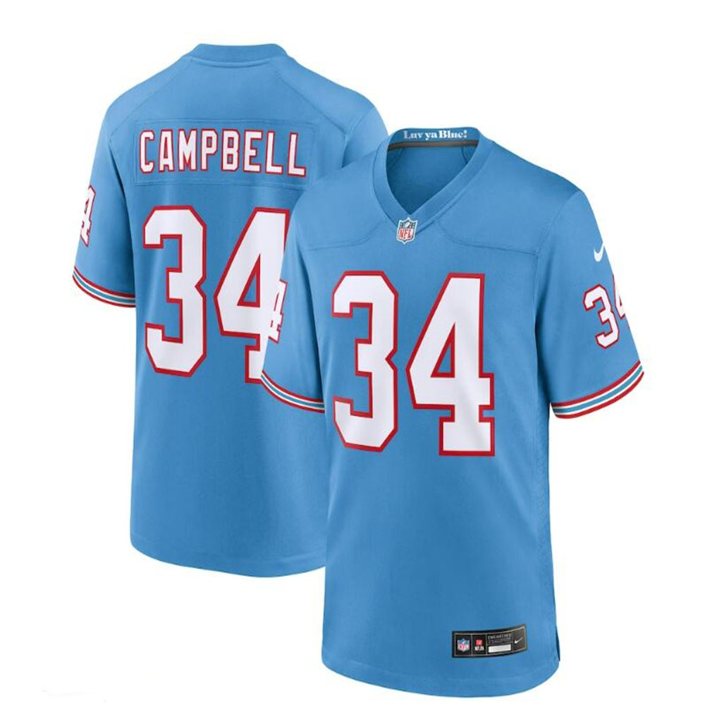 T.Titans #34 Earl Campbell Light Blue Oilers Throwback Retired Player Game Jersey Stitched American Football Jerseys