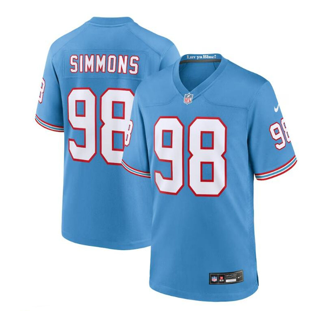 T.Titans #98 Jeffery Simmons  Light Blue Oilers Throwback Vapor F.U.S.E. Limited Jersey Stitched American Football Jerseys
