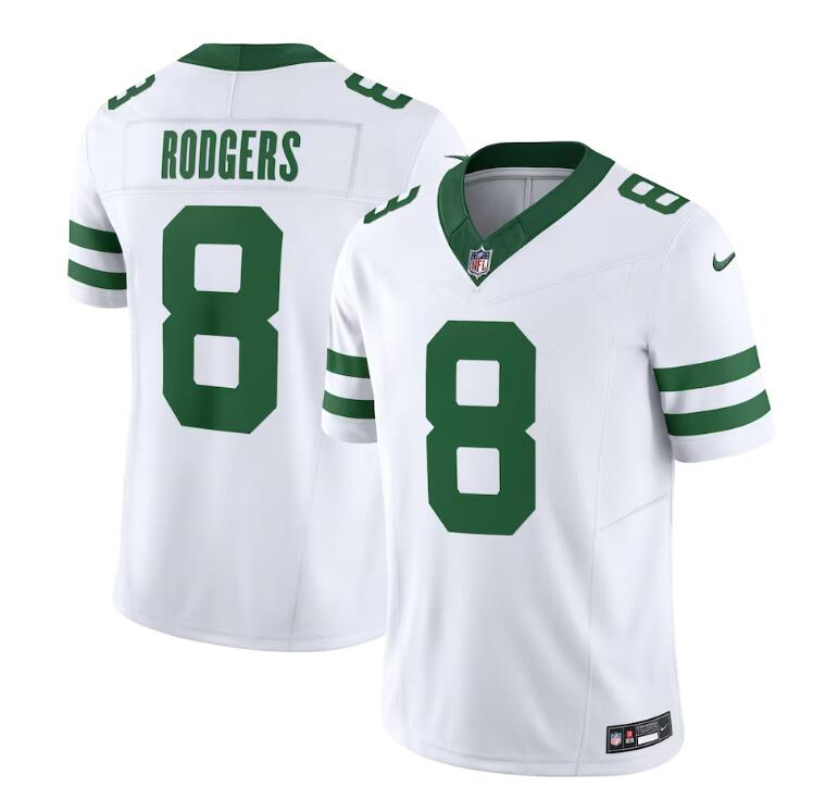 NY.Jets #8 Aaron Rodgers White Legacy Vapor F.U.S.E. Limited Jersey ...