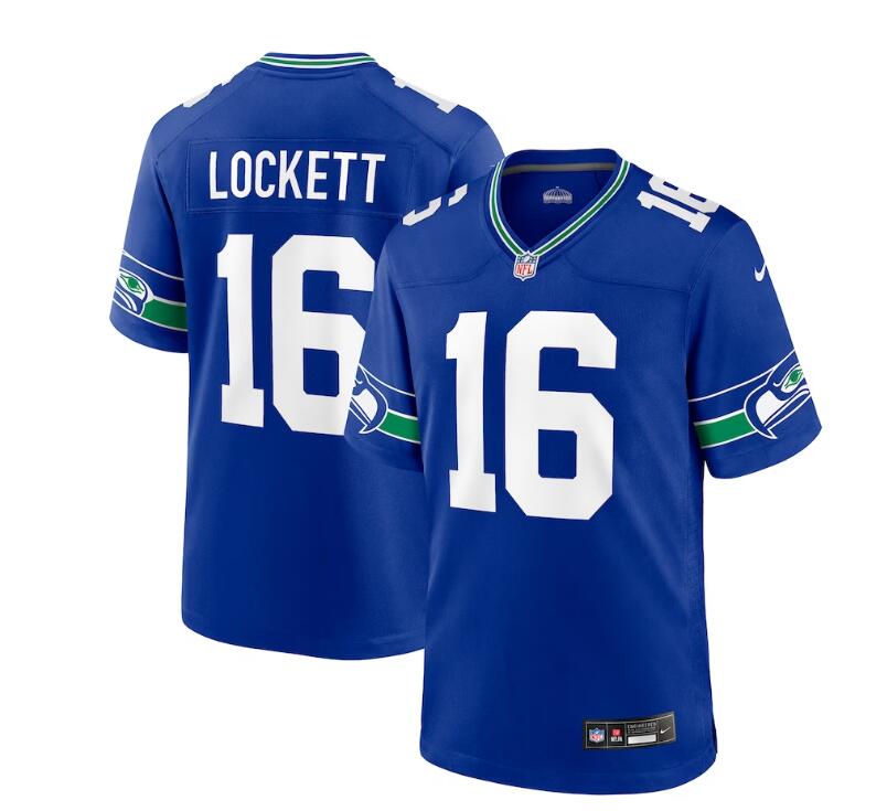 S.Seahawks #16 Tyler Lockett Throwback Player Game Jersey - Royal Stitched American Football Jerseys