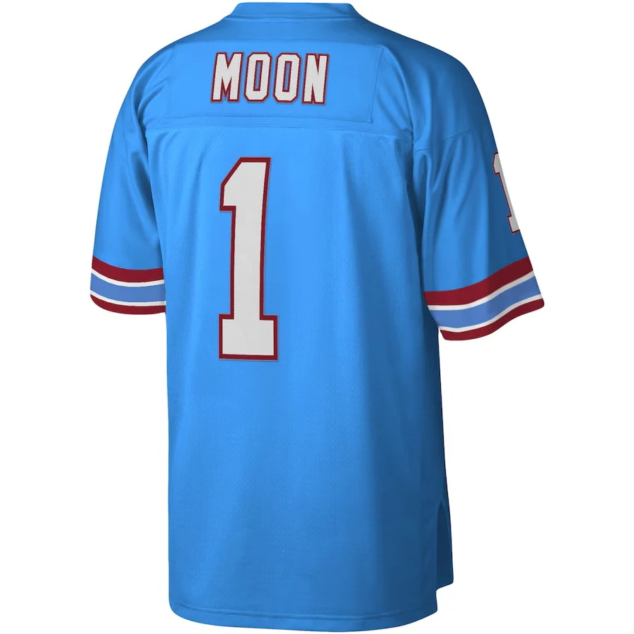 H.Oilers #1 Warren Moon Mitchell & Ness Legacy Replica Jersey - Light Blue Stitched American Football Jerseys