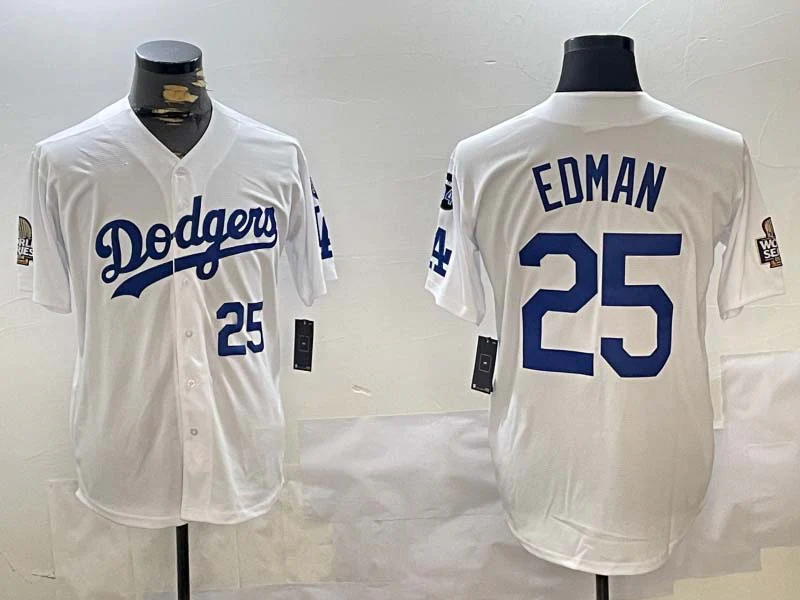 Los Angeles Dodgers #25 Tommy Edman White 2024 World Series With Fernando Memorial Patch Home Limited Stitched Baseball Jersey