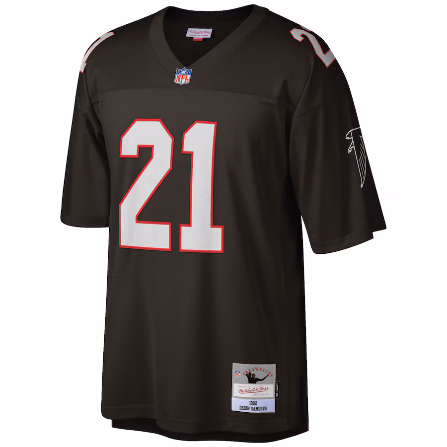 Atlanta Falcons #21 Deion Sanders Mitchell & Ness Black Big & Tall 1992 Retired Player Replica Jersey