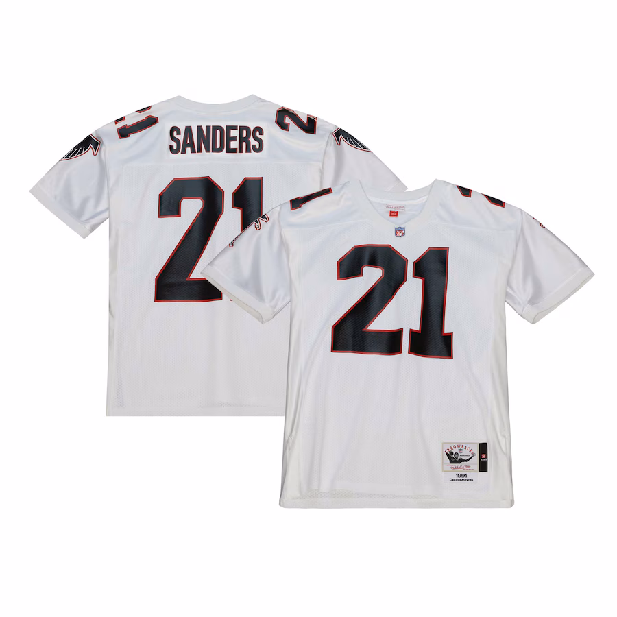 Atlanta Falcons #21 Deion Sanders 1991 Mitchell & Ness White Authentic Throwback Retired Player Jersey