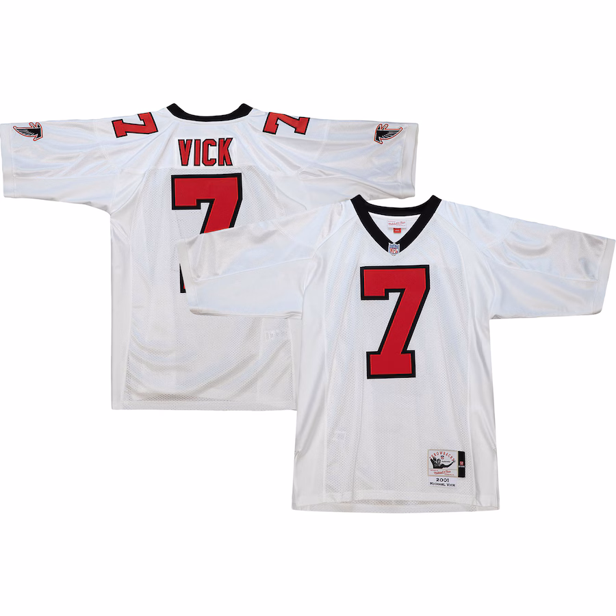 Atlanta Falcons #7 Michael Vick 2001 Mitchell & Ness White Authentic Throwback Retired Player Jersey