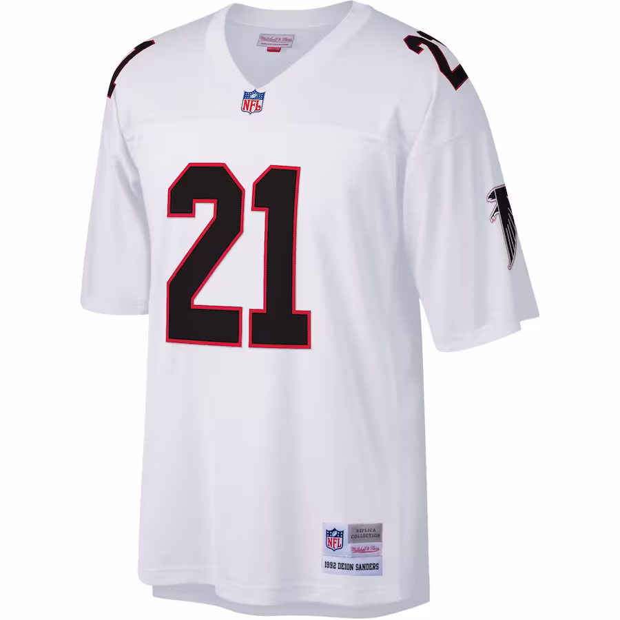 Atlanta Falcons #21 Deion Sanders Mitchell & Ness White Big & Tall 1992 Retired Player Replica Jersey