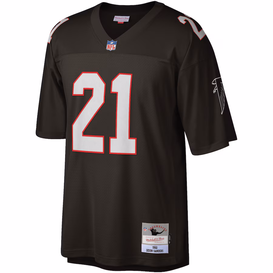 Atlanta Falcons #21 Deion Sanders Mitchell & Ness Black Legacy Replica Jersey