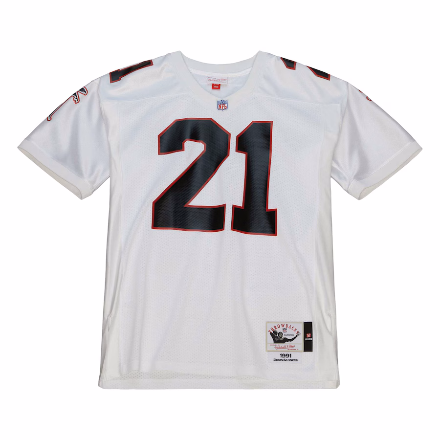 Atlanta Falcons #21 Deion Sanders 1991 Mitchell & Ness White Authentic Throwback Retired Player Jersey