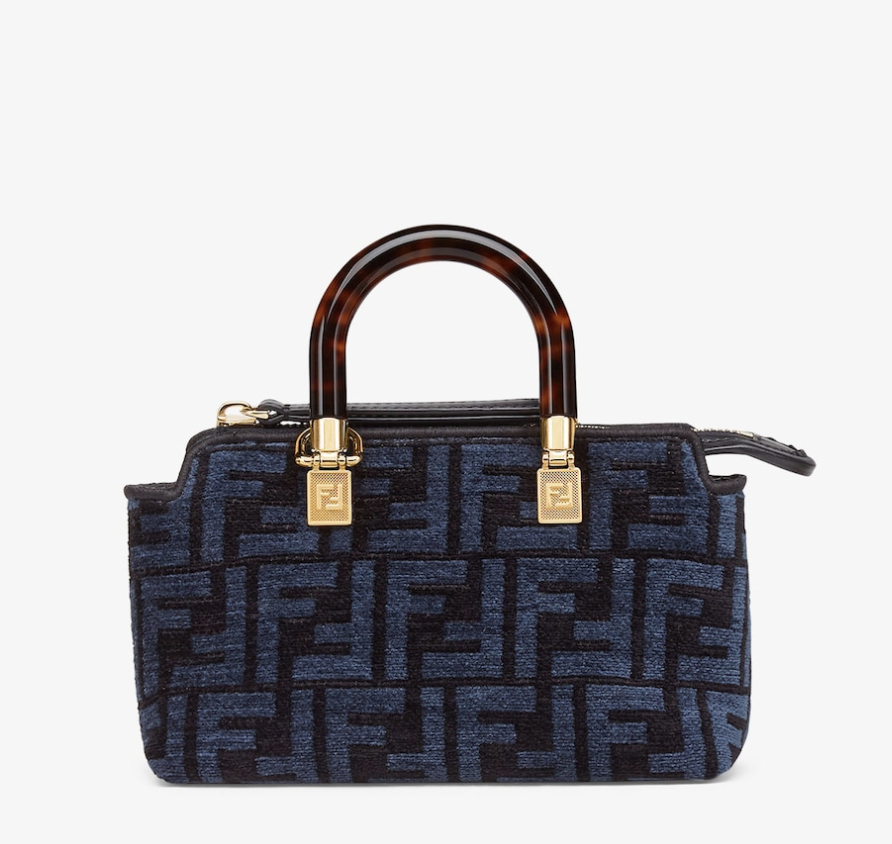 Fendi By The Way Mini Boston Bag in Blue Tapestry Fabric - Kristen Jewelry