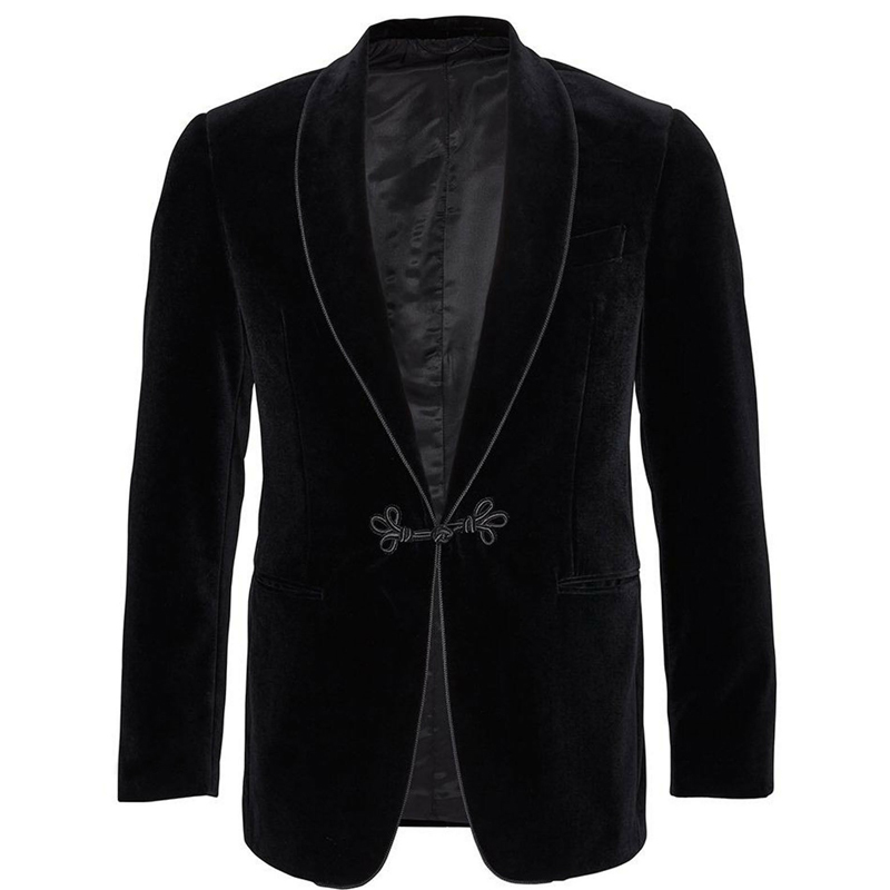Black Velvet Smoking Jackets Shawl Lapel Loose Vintage Blazer for Dinner Party Prom Male Suit Coat (1 Jacket)