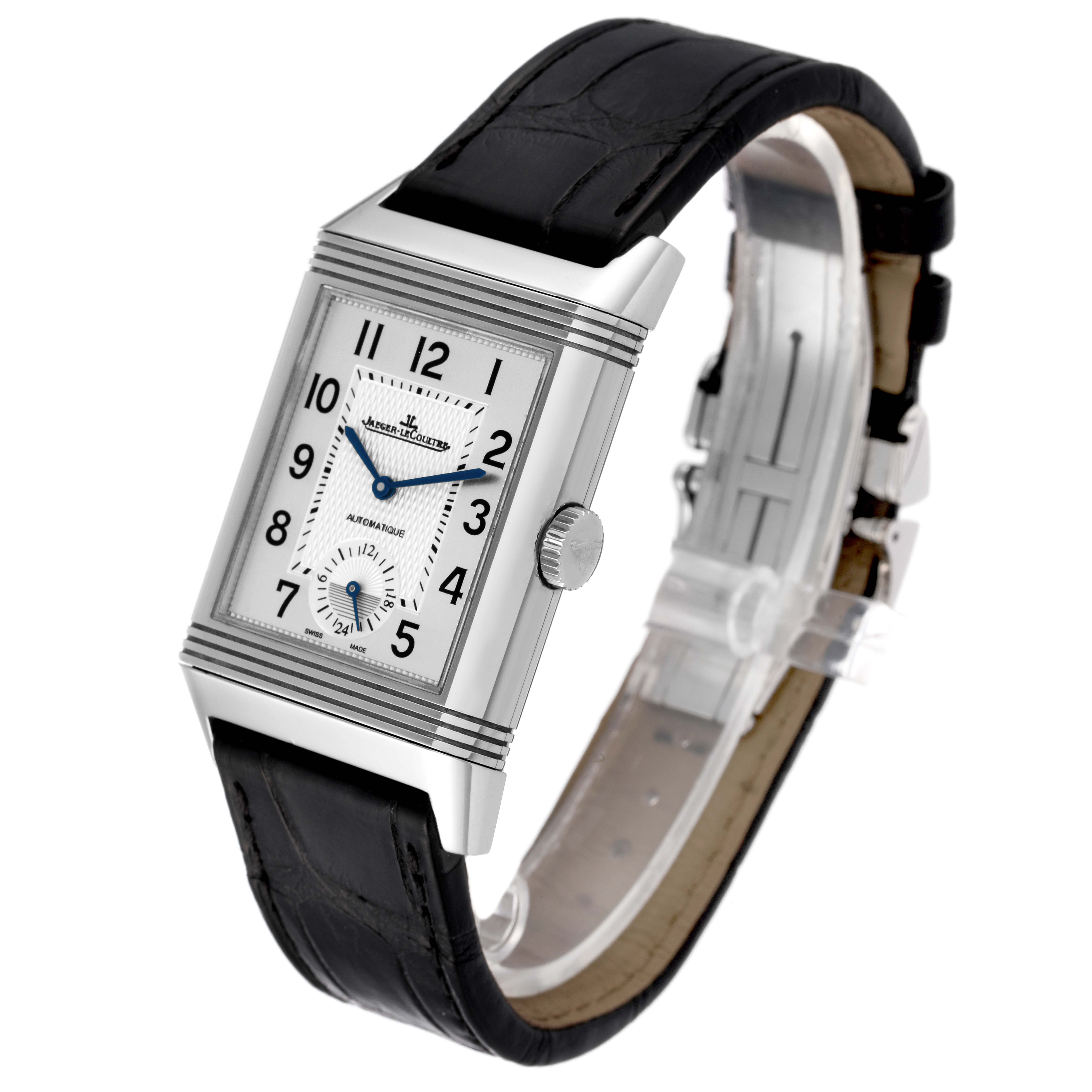Jaeger LeCoultre Reverso Duo Day Night Steel Watch 215.8.S9 Q3838420 Box Papers