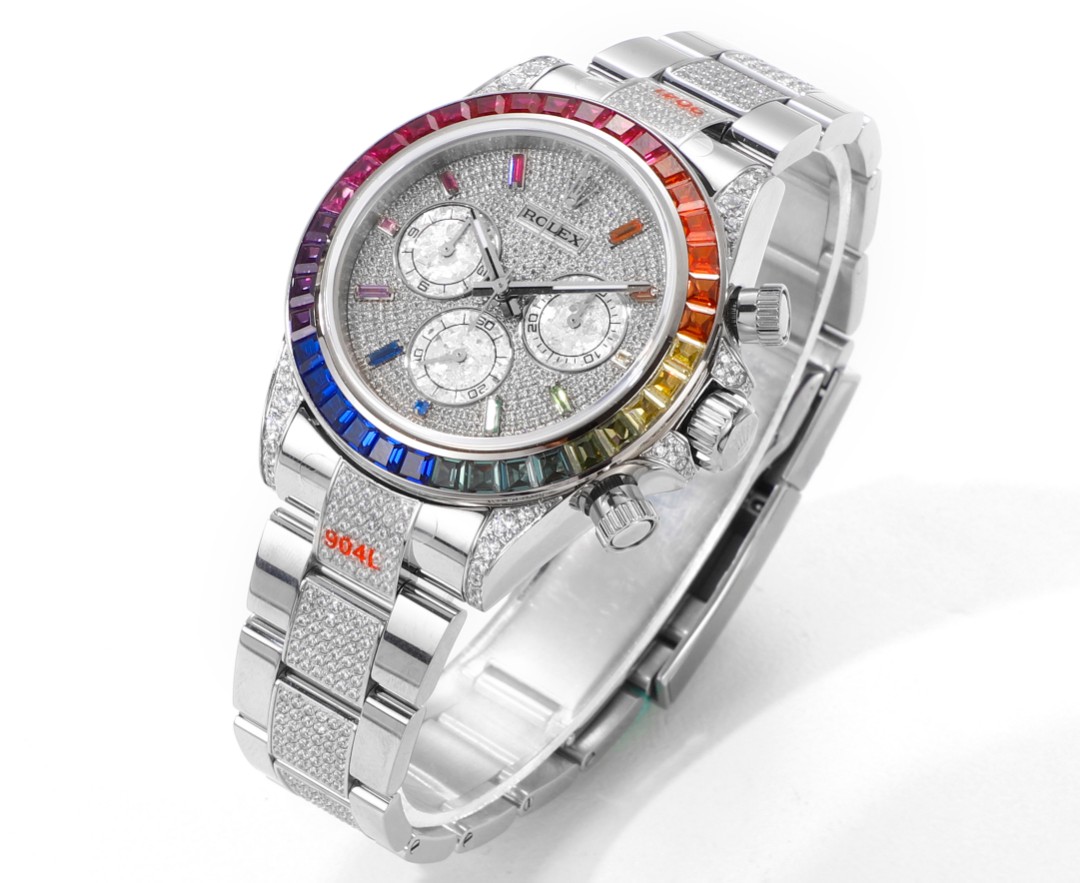 Rolex second-generation Daytona rainbow model full of diamonds 116596 watch!