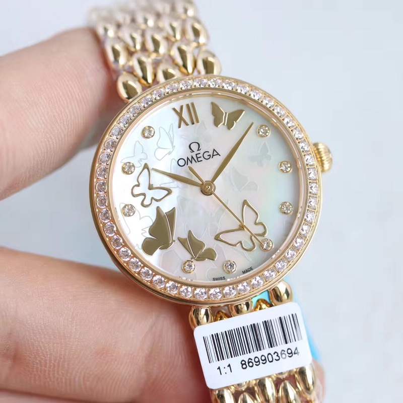 Omega water drop model full rose gold shell Roman diamond face,