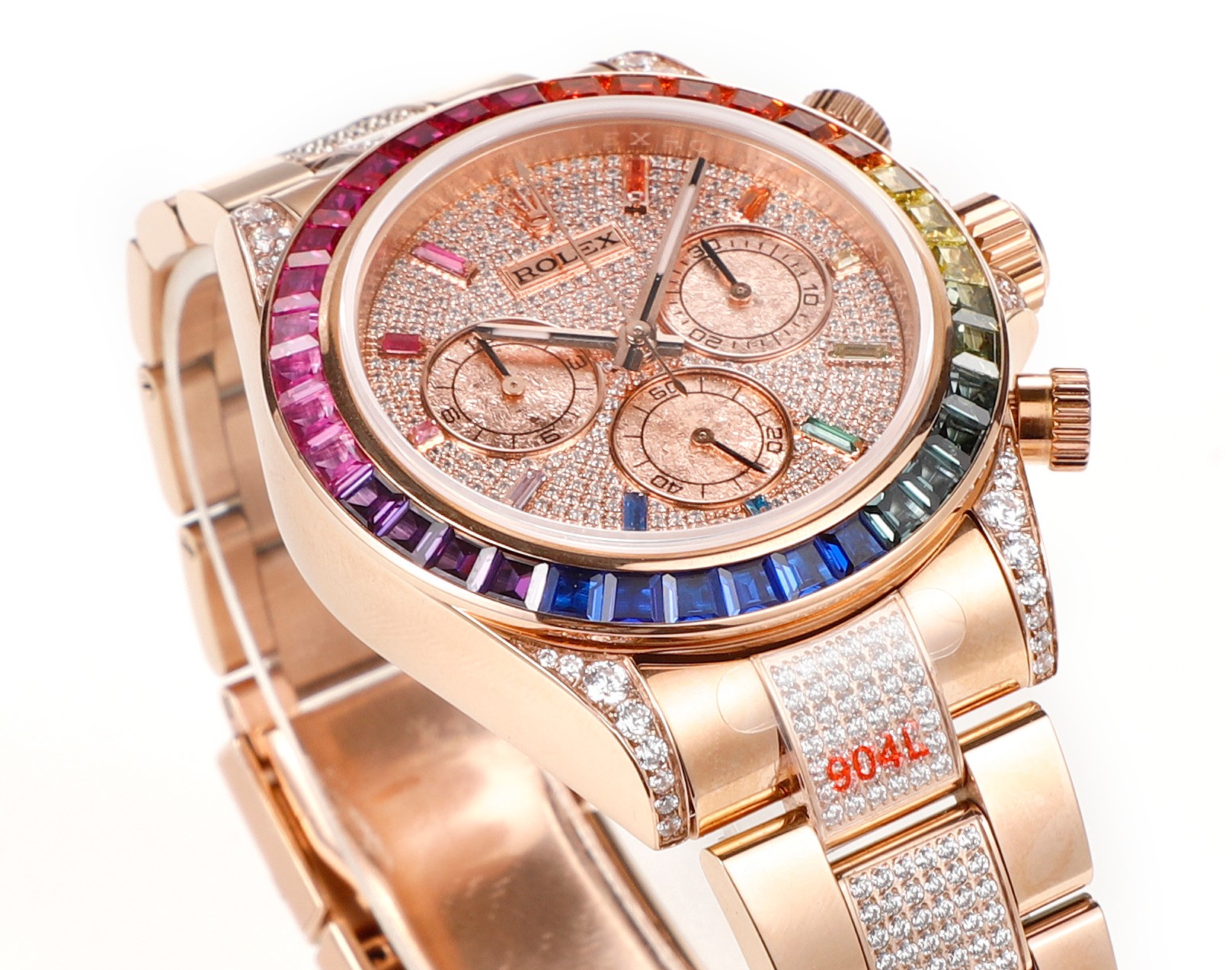 Rolex second-generation Daytona rainbow model full of diamonds 116595 watch!