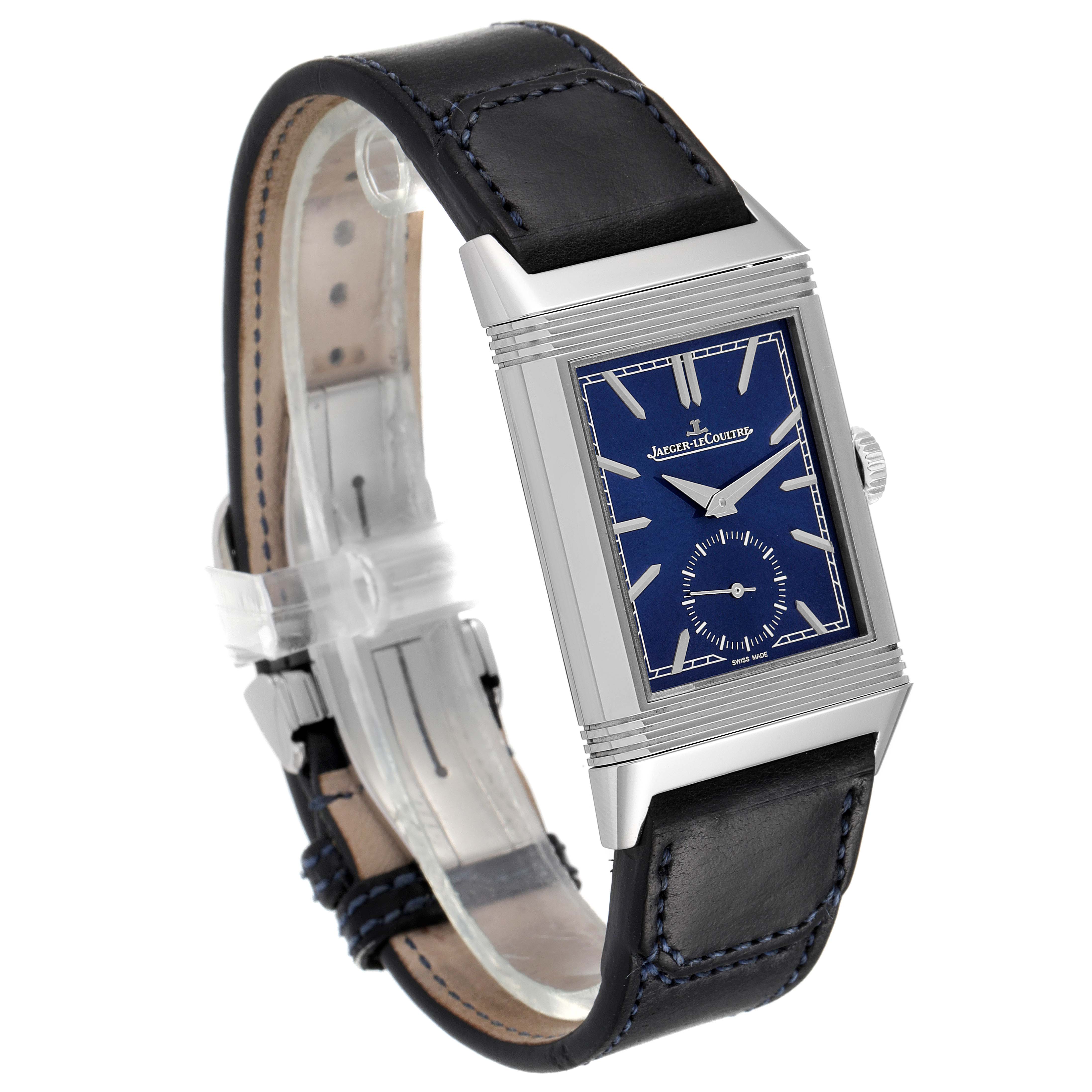 Jaeger LeCoultre Reverso Tribute Steel Mens Watch 214.8.62 Q3978480 Box Card