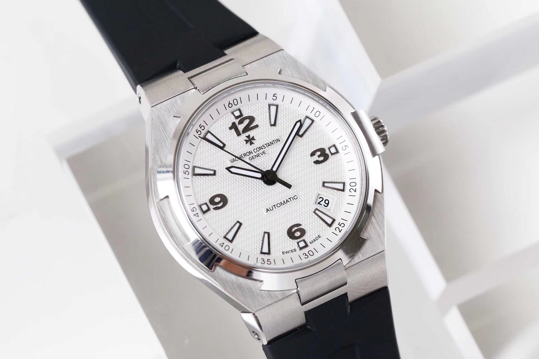 The stainless steel case of the Vacheron Constantin Overseas watch