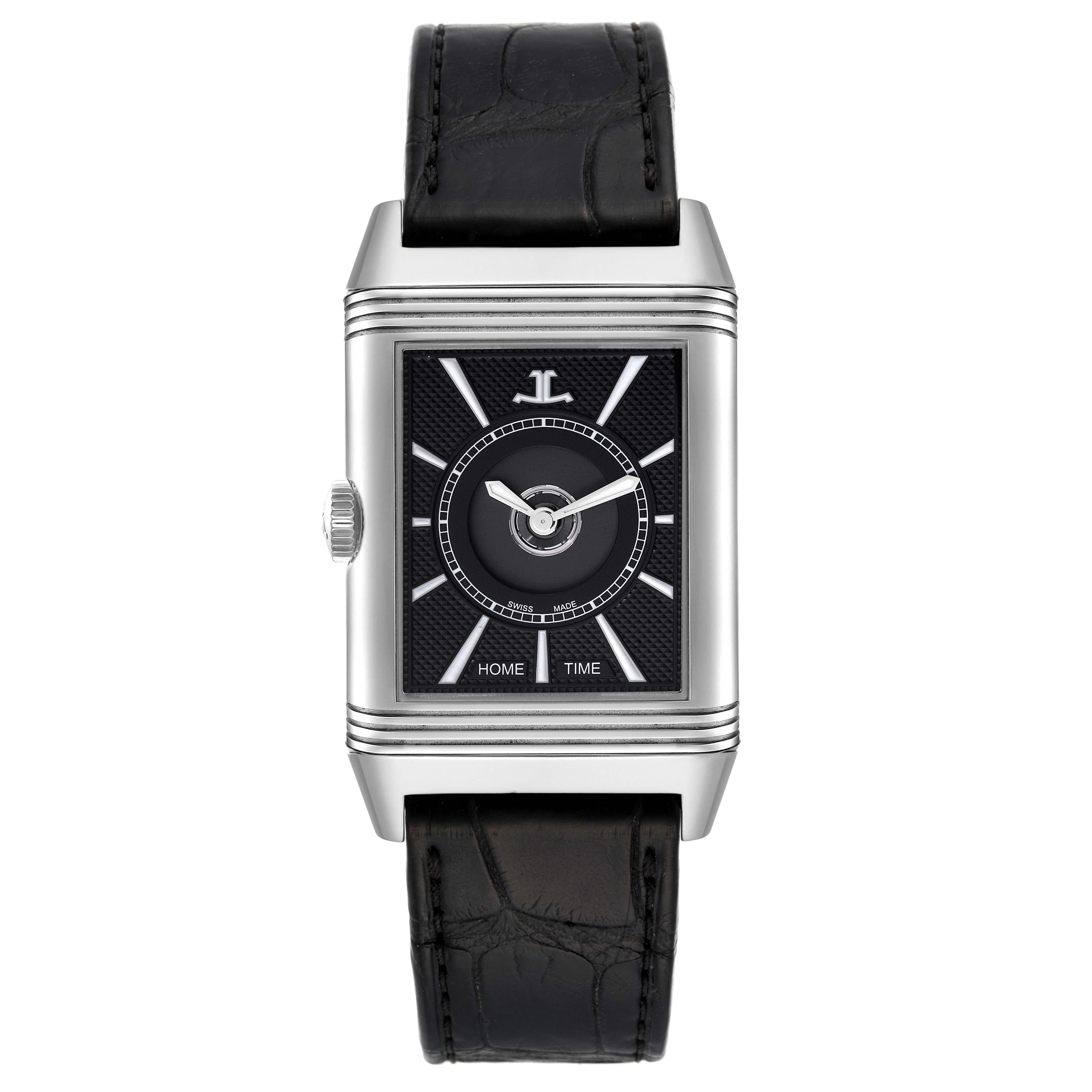 Jaeger LeCoultre Reverso Duo Day Night Steel Watch 215.8.S9 Q3838420 Box Papers