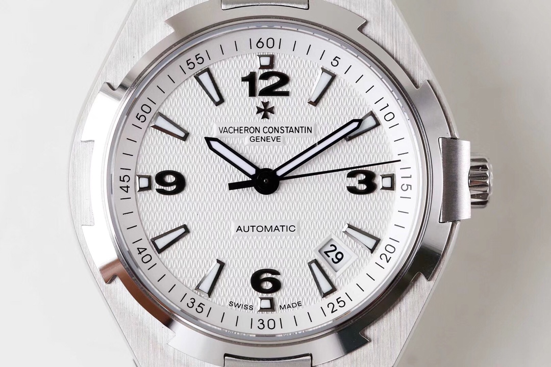 The stainless steel case of the Vacheron Constantin Overseas watch