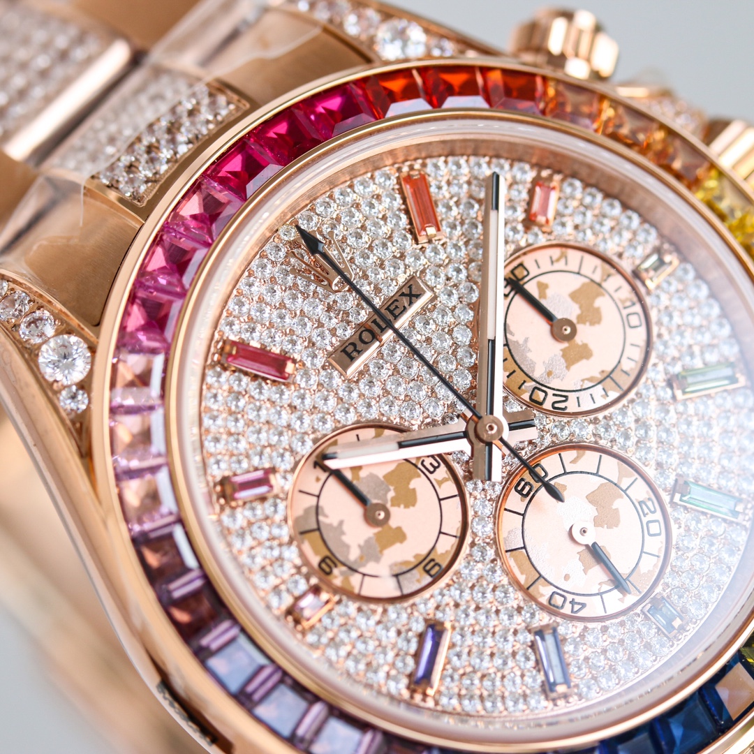 Rolex second-generation Daytona rainbow model full of diamonds 116595 watch!