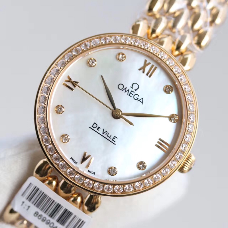 Omega water drop model full rose gold shell Roman diamond face,