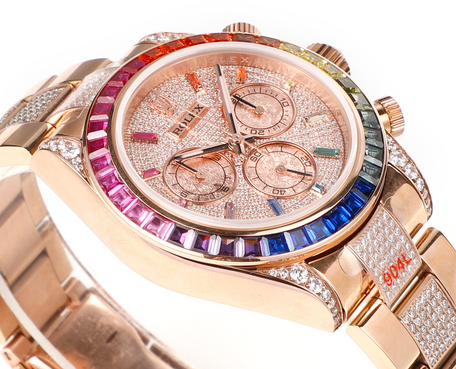 Rolex second-generation Daytona rainbow model full of diamonds 116595 watch!