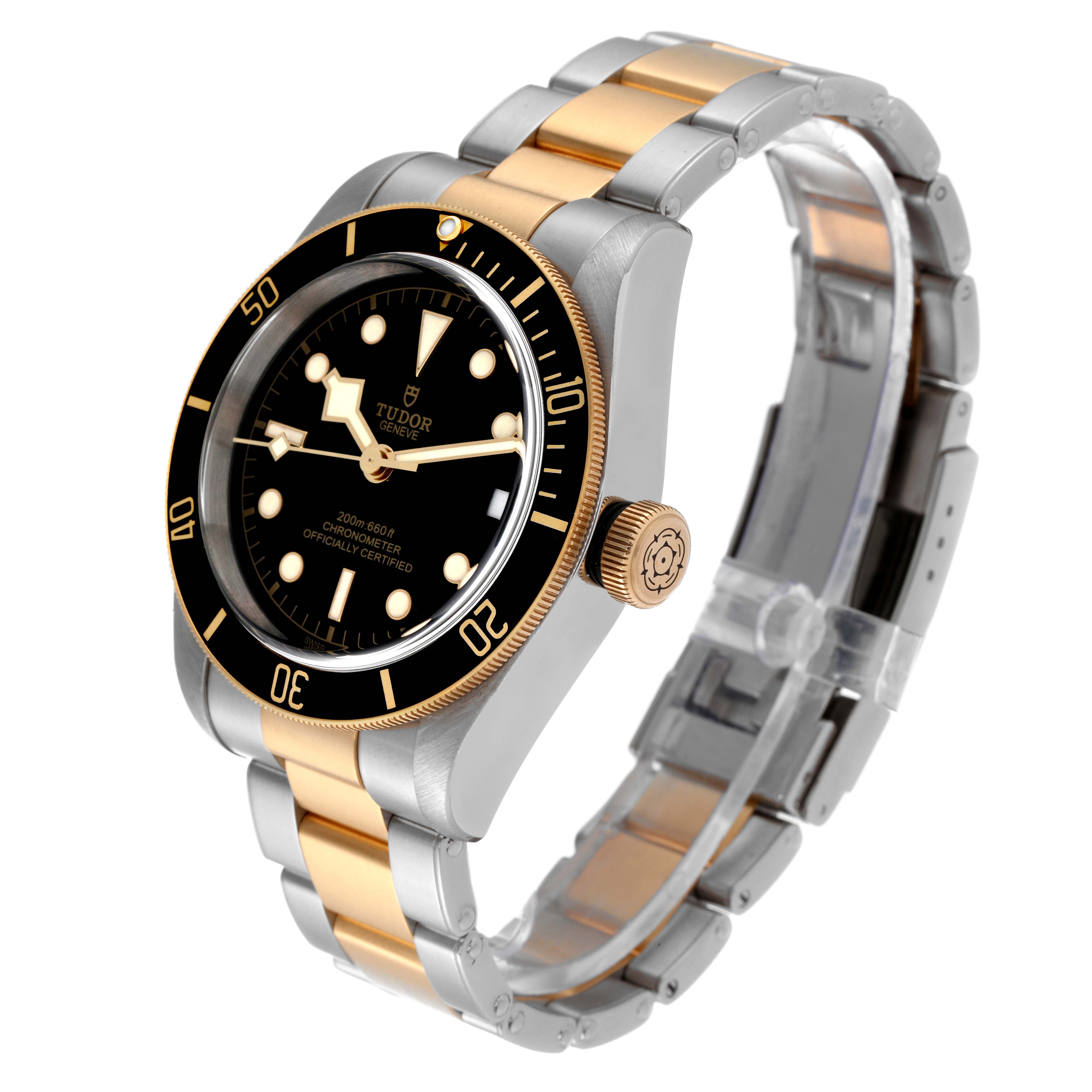 Tudor Black Bay Steel Yellow Gold Black Dial Mens Watch 79733 Box Card