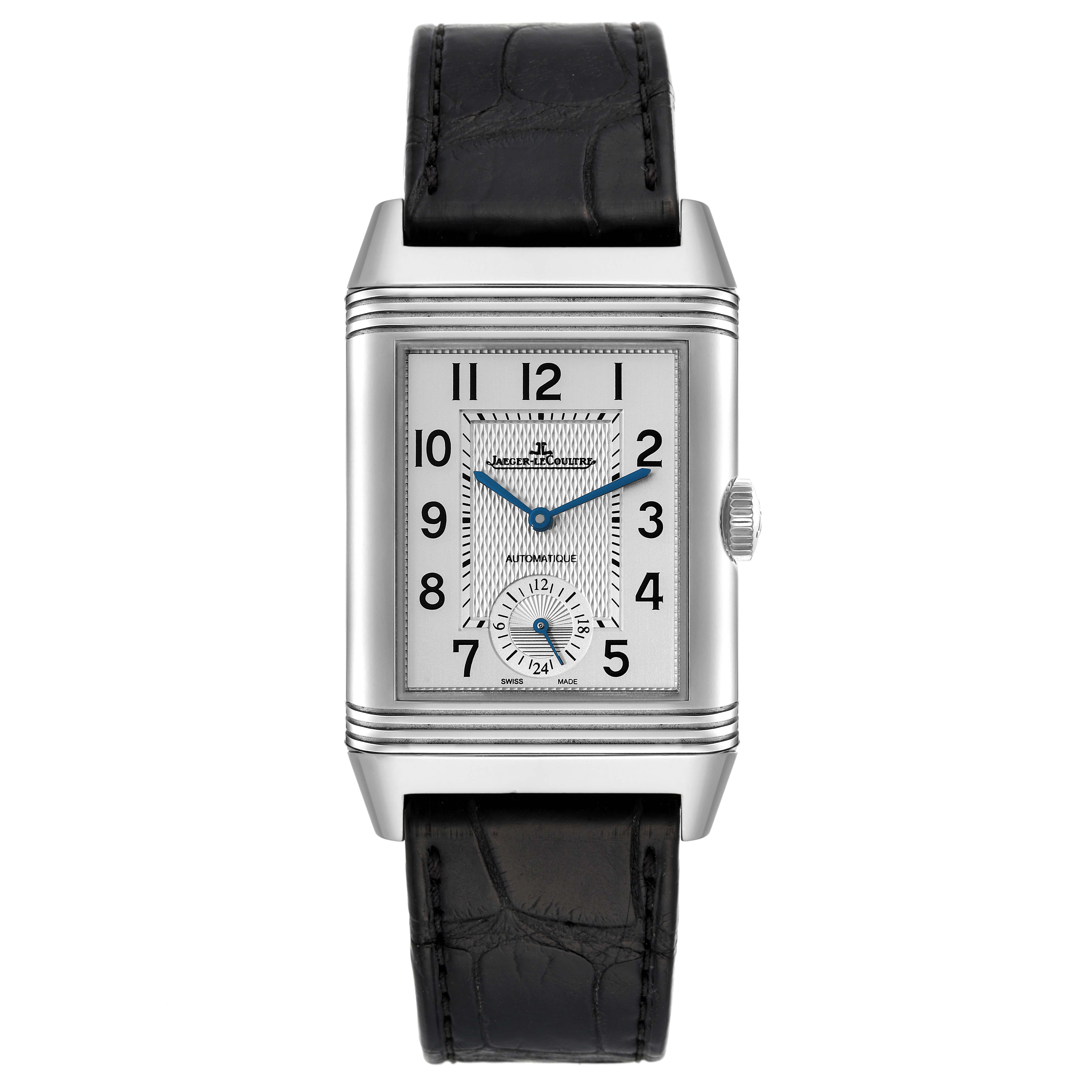 Jaeger LeCoultre Reverso Duo Day Night Steel Watch 215.8.S9 Q3838420 Box Papers
