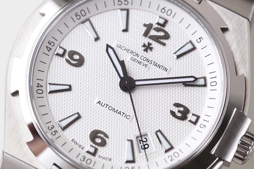 The stainless steel case of the Vacheron Constantin Overseas watch