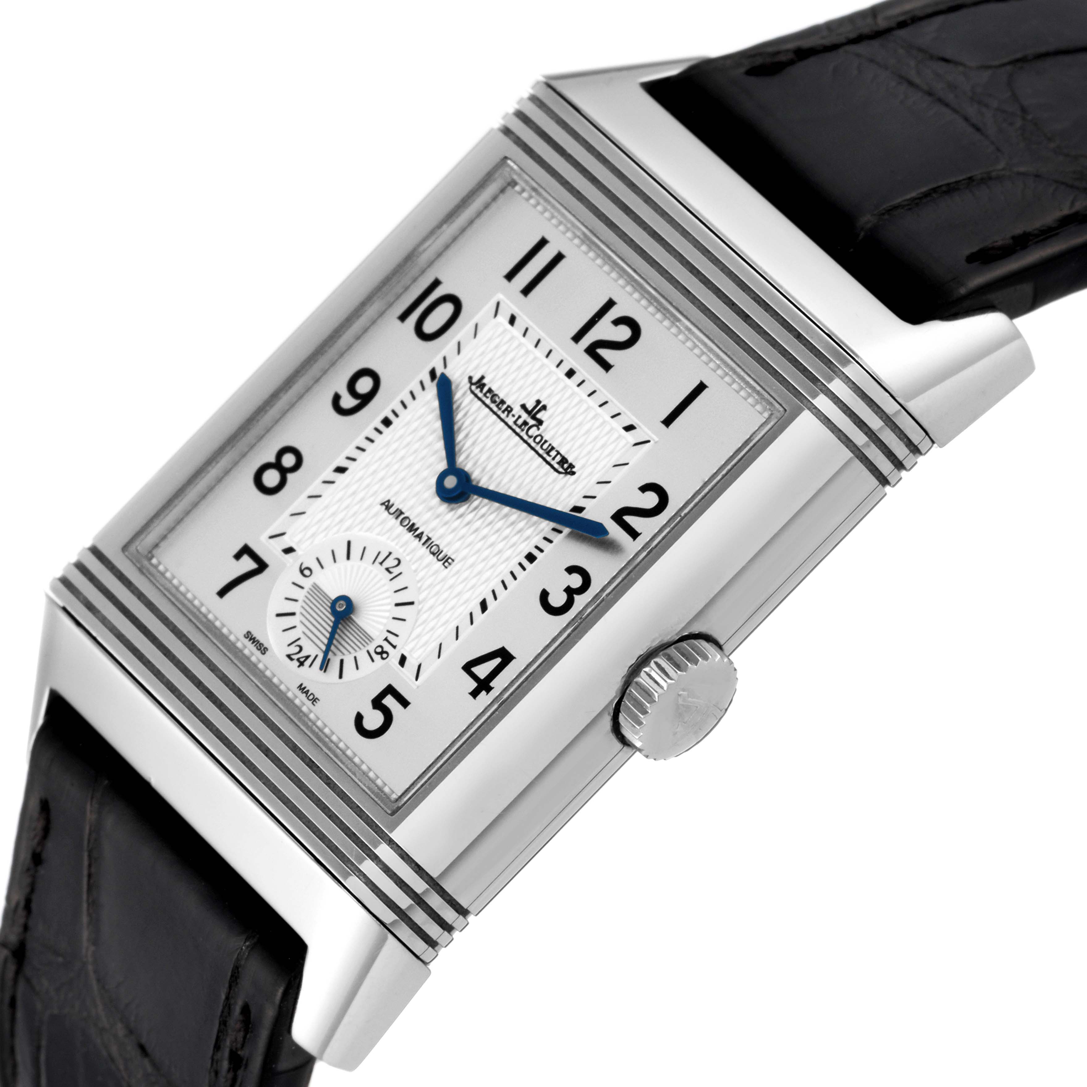 Jaeger LeCoultre Reverso Duo Day Night Steel Watch 215.8.S9 Q3838420 Box Papers