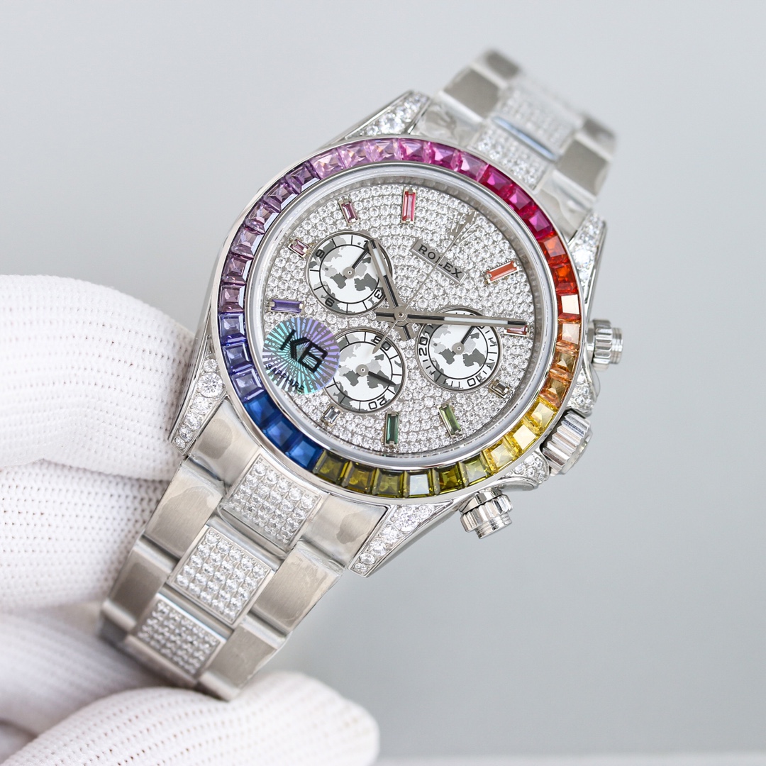 Rolex second-generation Daytona rainbow model full of diamonds 116595 watch!