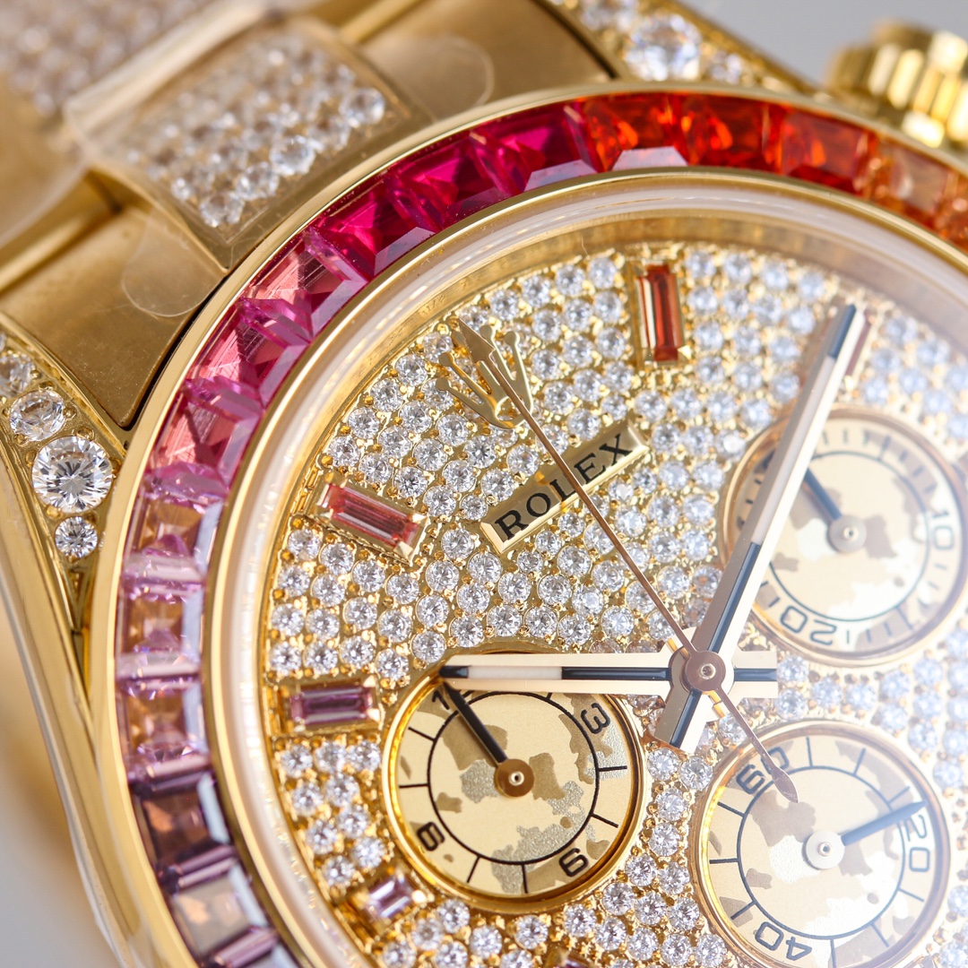 Rolex second-generation Daytona rainbow model full of diamonds 116595 watch!