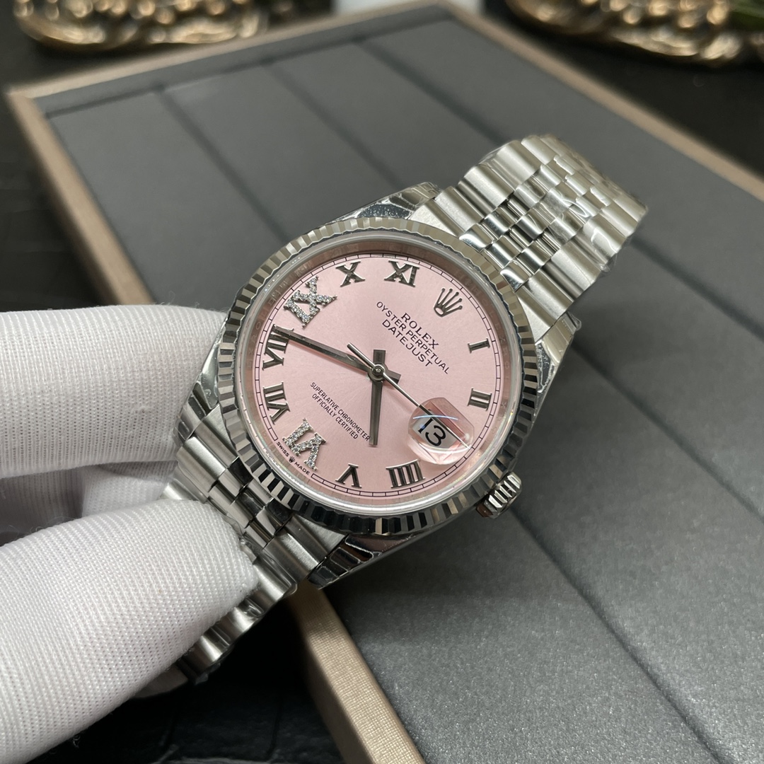 Rolex Women's Datejust 36mm Roman Scale Pink Dial Watch!