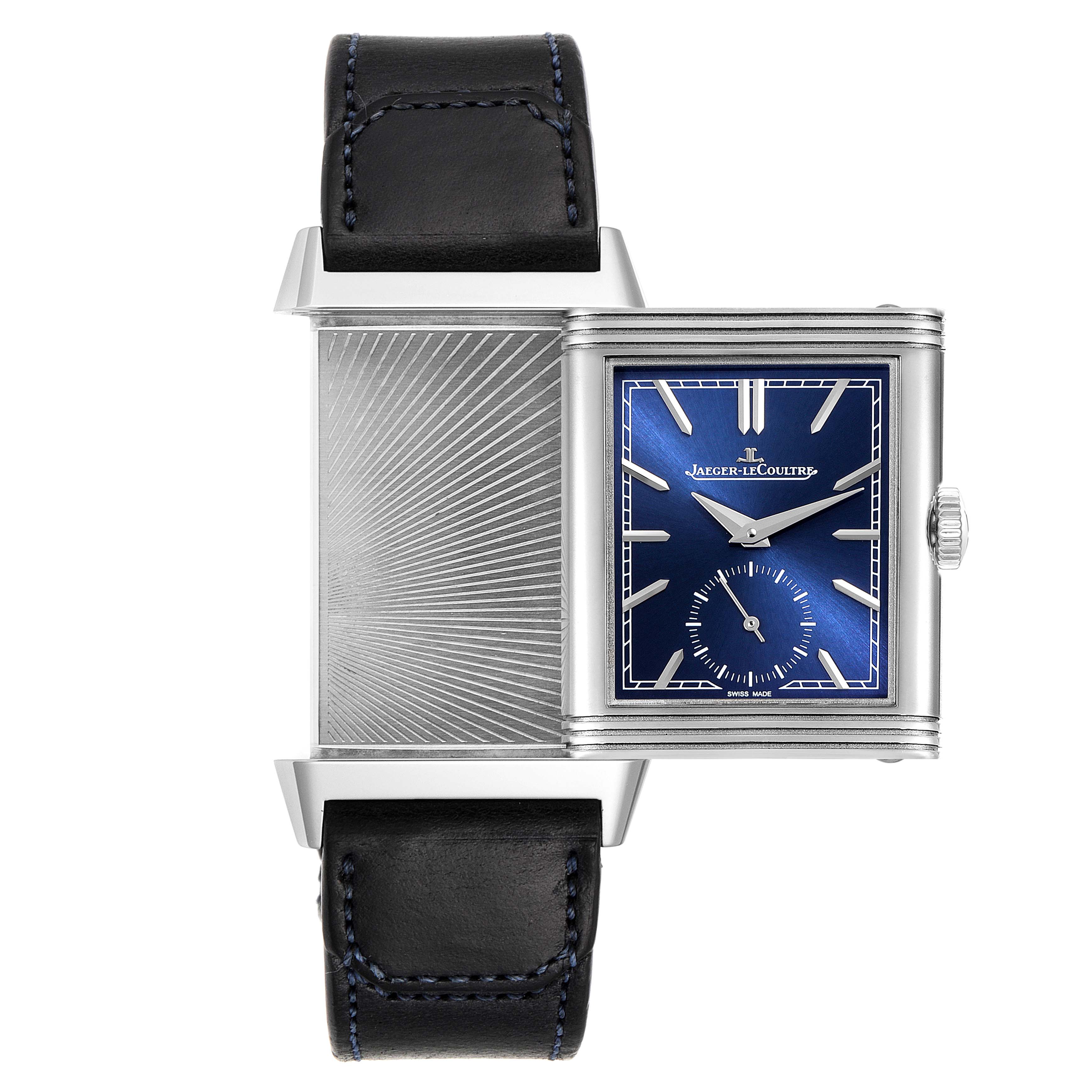Jaeger LeCoultre Reverso Tribute Steel Mens Watch 214.8.62 Q3978480 Box Card