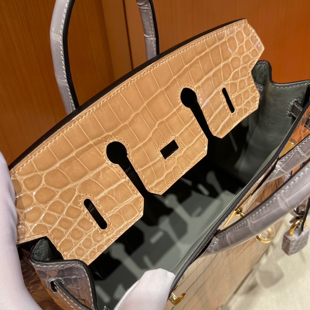 Hermès stock 25 birkin matte American crocodile Alligator square