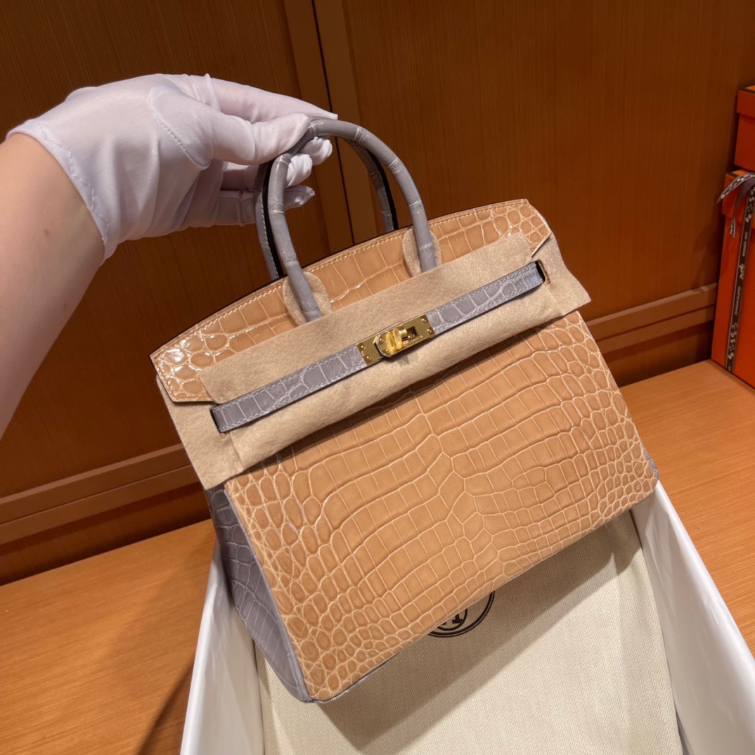 Hermès stock 25 birkin matte American crocodile Alligator square