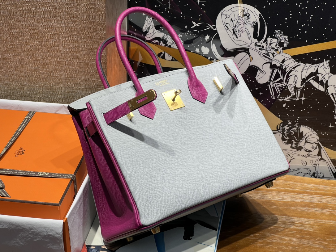 Hermès Birkin 30 Seagull Gray and Rose Purple