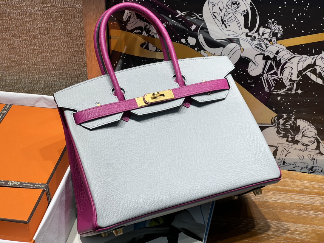 Hermès Birkin 30 Seagull Gray and Rose Purple