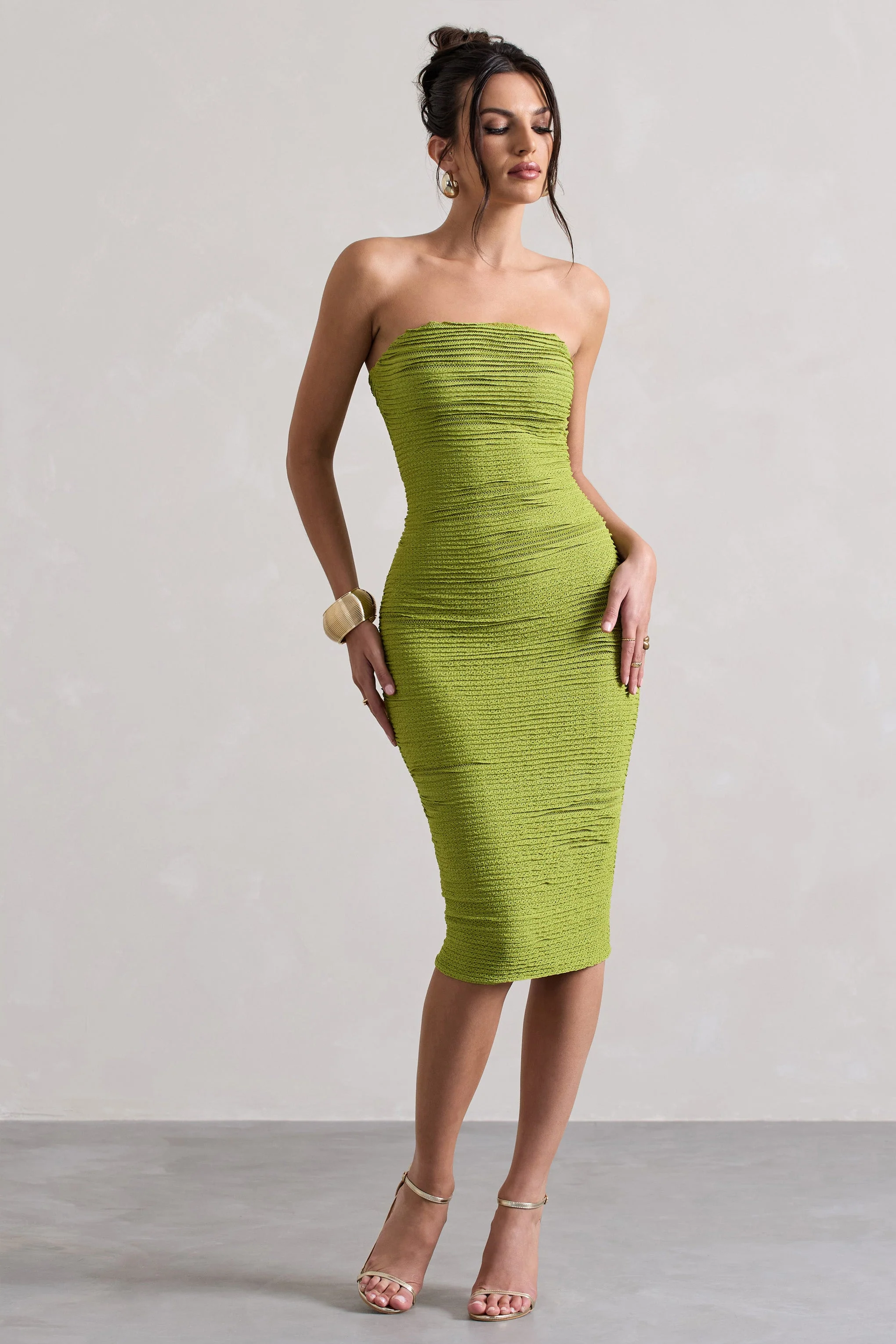 Palau | Olive Green Crochet Bandeau Midi Dress