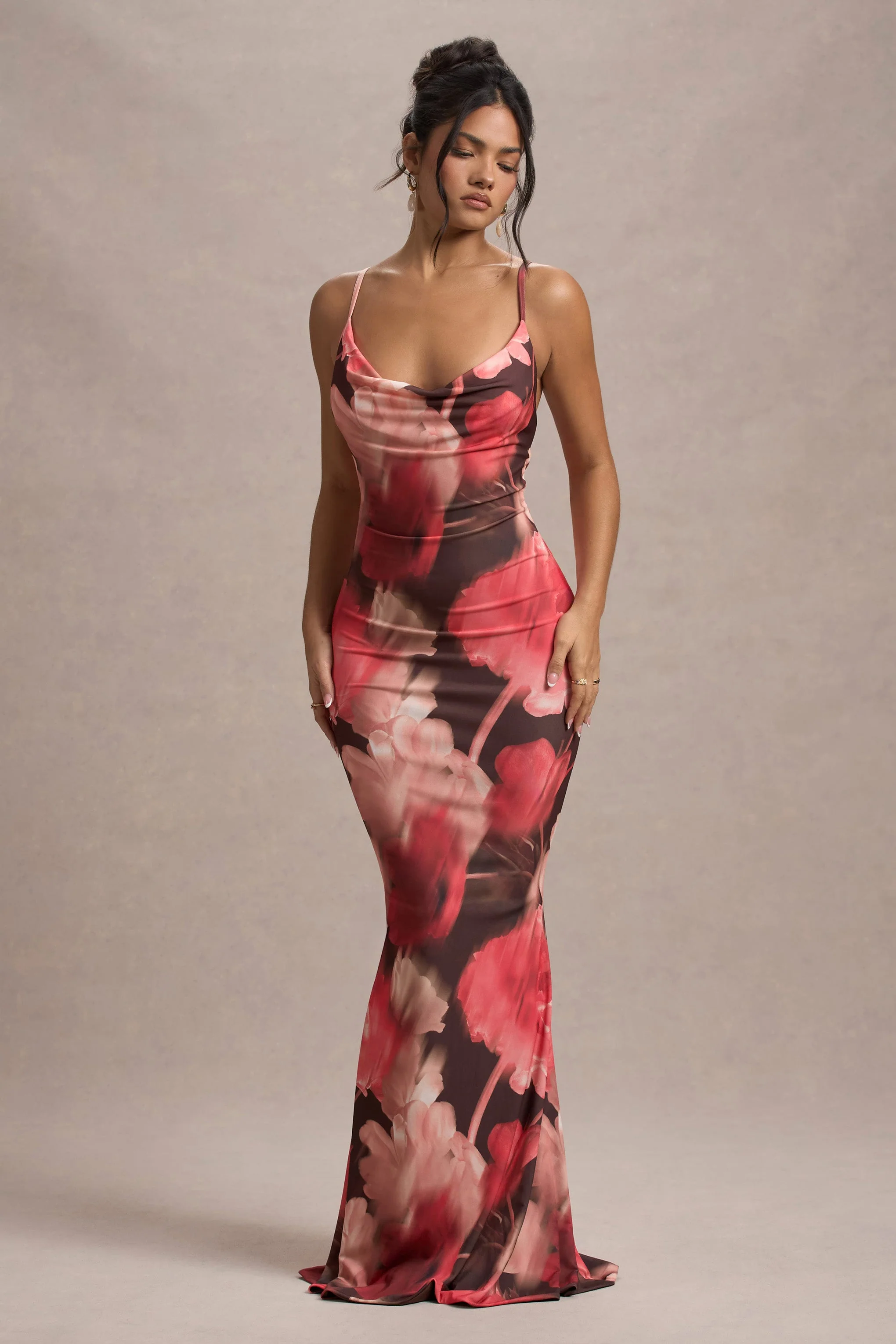 Kelila | Red Floral Print Strappy Open-Back Split Maxi Dress