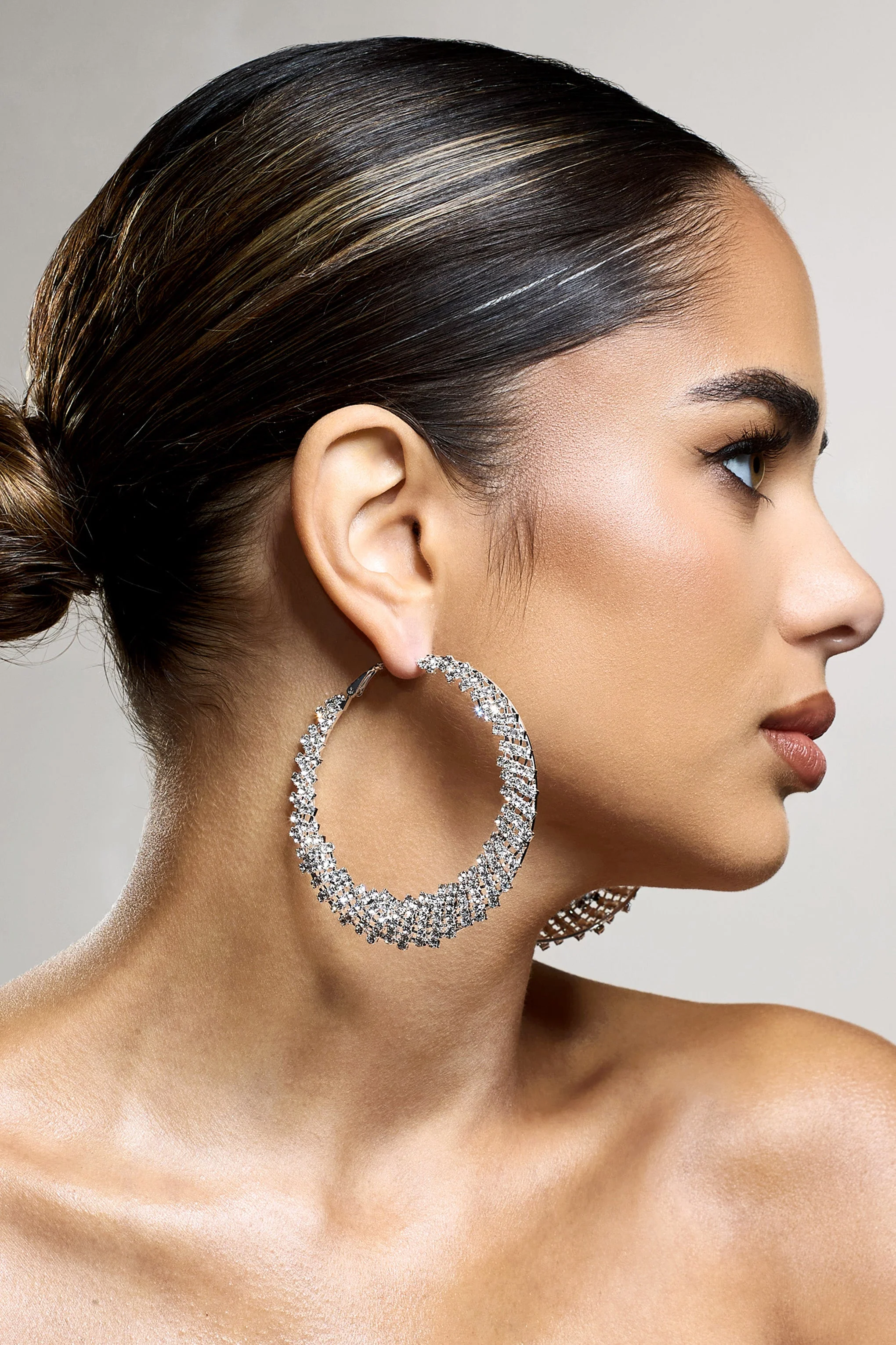 Corina | Silver Diamante Hoop Earrings